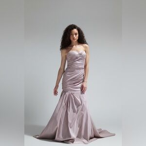Dalia Macphee Strapless Silver Lilac Evening Gown - Elegant Formal-Prom, Bridal